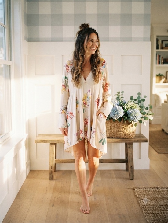Free People Dresses & Skirts - Free People Cream Floral High-Low V-Neck Tunic Dress Large